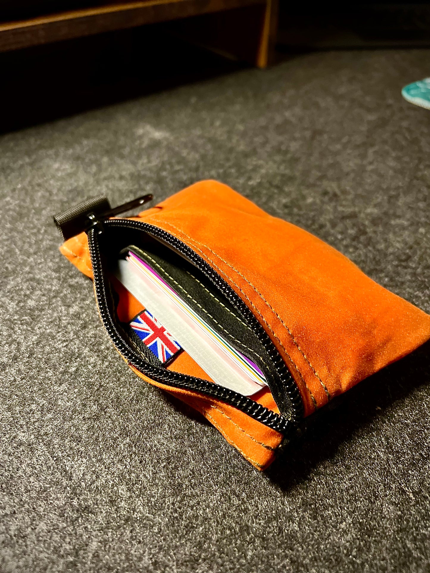 Pocket Wallet In Orange and Black Waxed Canvas With Extra Outside Pocket