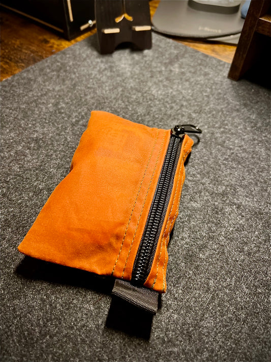 Pocket Wallet In Orange and Black Waxed Canvas With Extra Outside Pocket