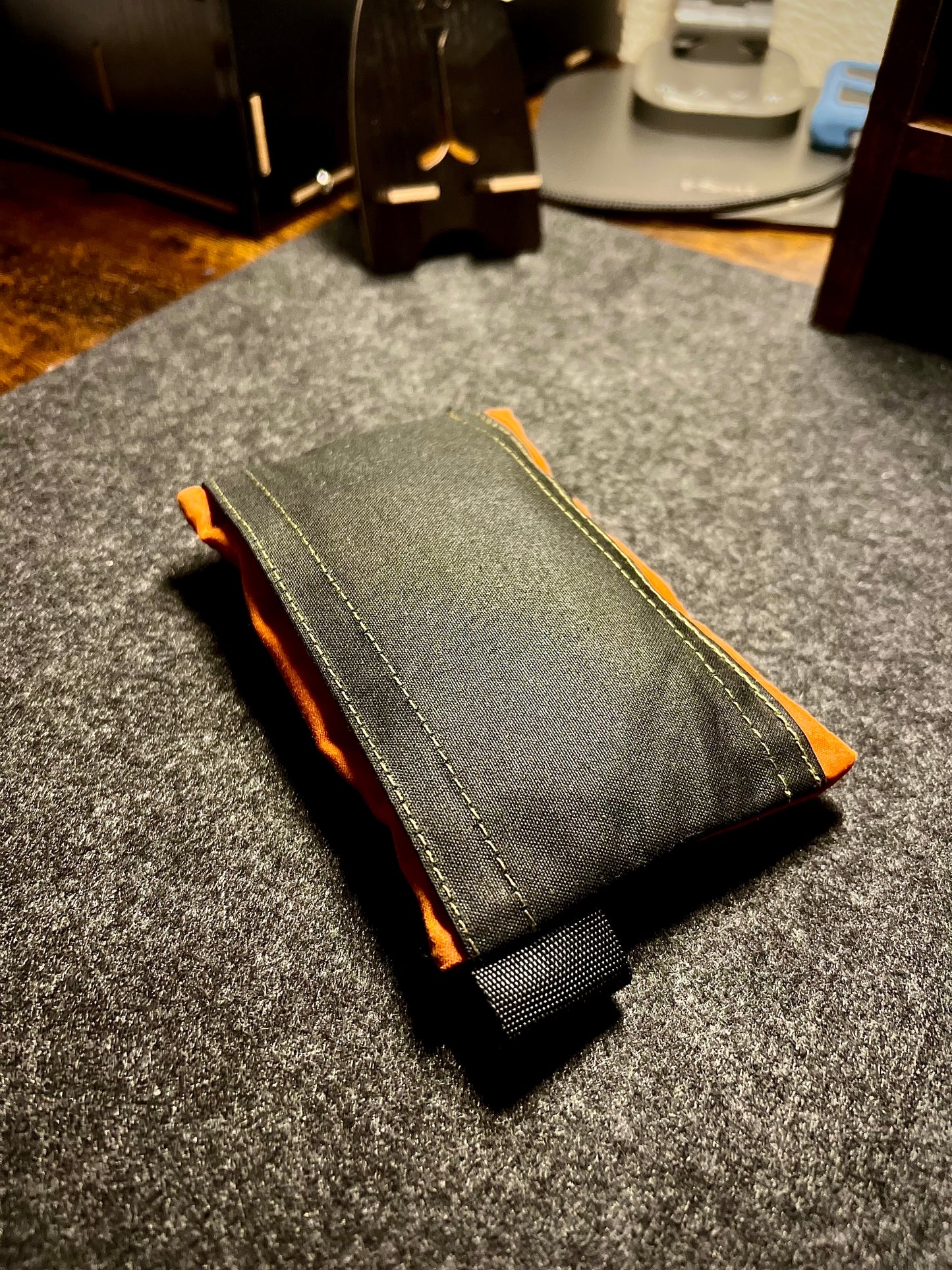 Pocket Wallet In Orange and Black Waxed Canvas With Extra Outside Pocket